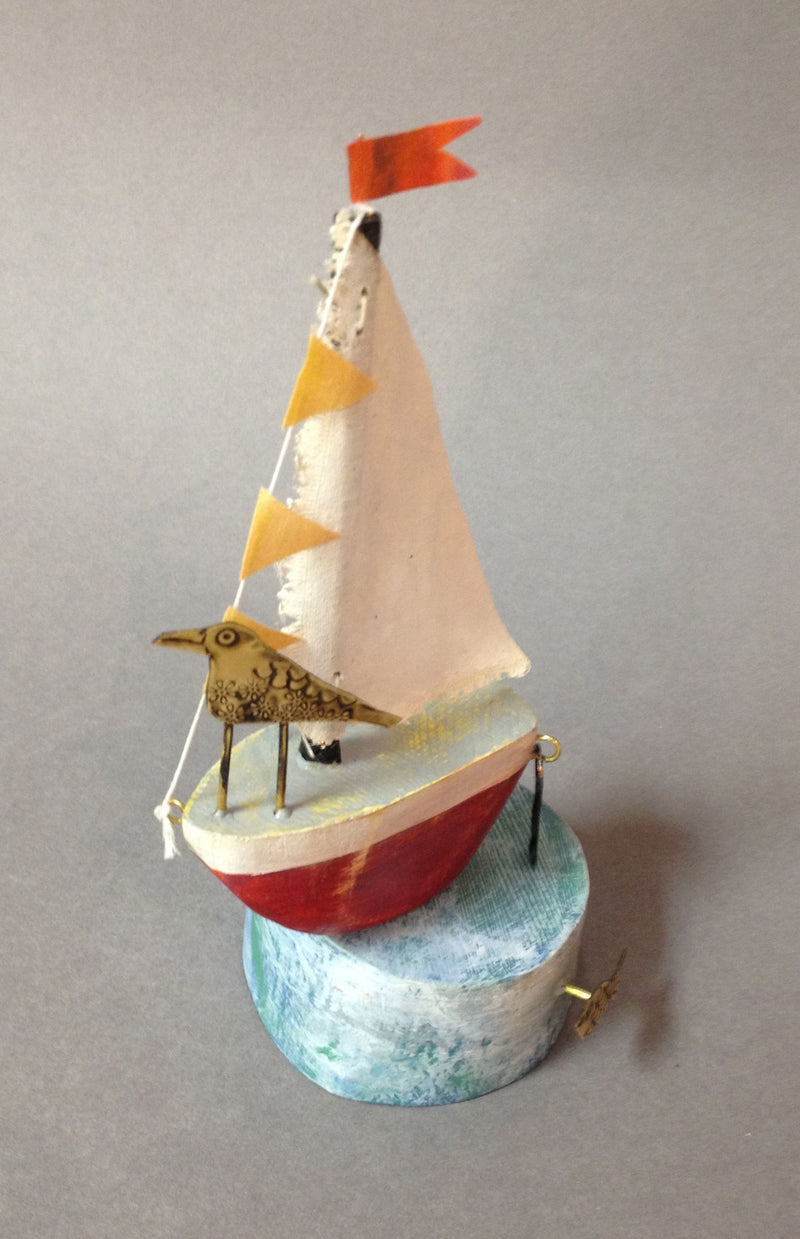 Red Sail Boat with Tern by Frances Noon