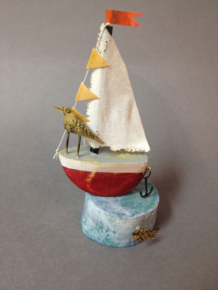 Red Sail Boat with Tern by Frances Noon