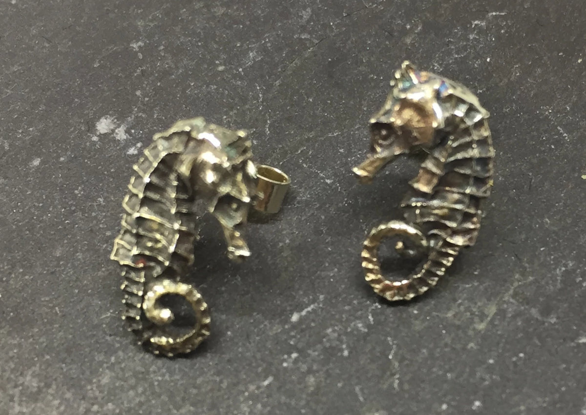 Seahorse Stud Earrings - Sterling Silver Hand-Crafted by Jesa Marshall