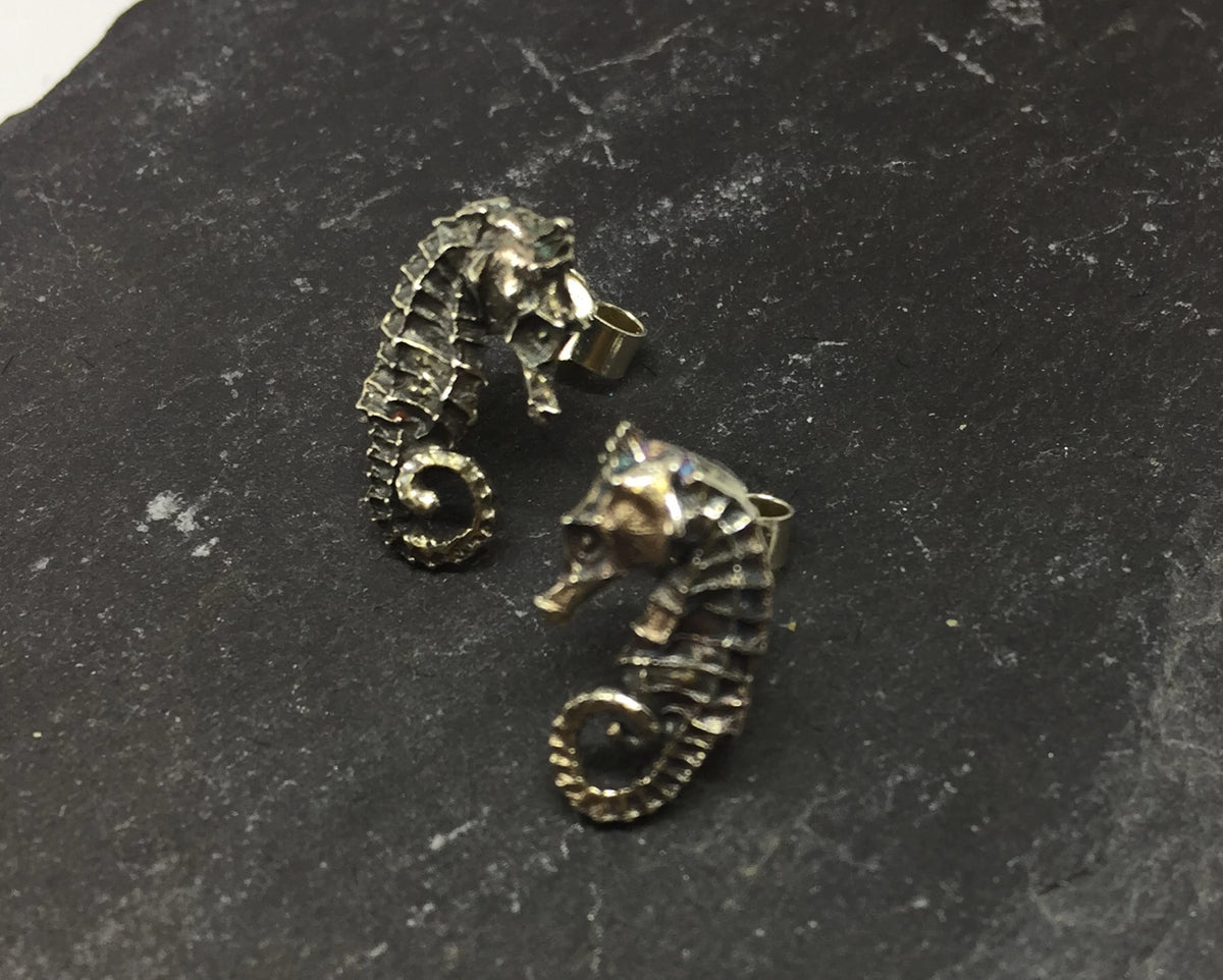 Seahorse Stud Earrings - Sterling Silver Hand-Crafted by Jesa Marshall