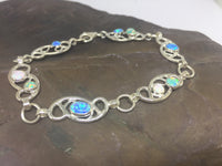Silver Wire Work Bracelet with Green, Blue & White Opals