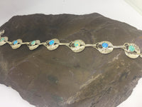 Silver Lily Pad Bracelet with Green & Blue Opals