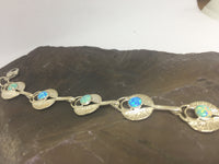 Silver Lily Pad Bracelet with Green & Blue Opals