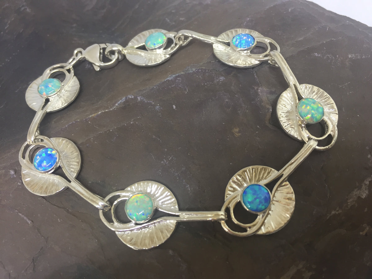 Silver Lily Pad Bracelet with Green & Blue Opals