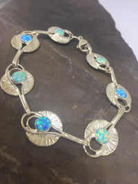 Silver Lily Pad Bracelet with Green & Blue Opals