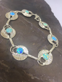 Silver Lily Pad Bracelet with Green & Blue Opals