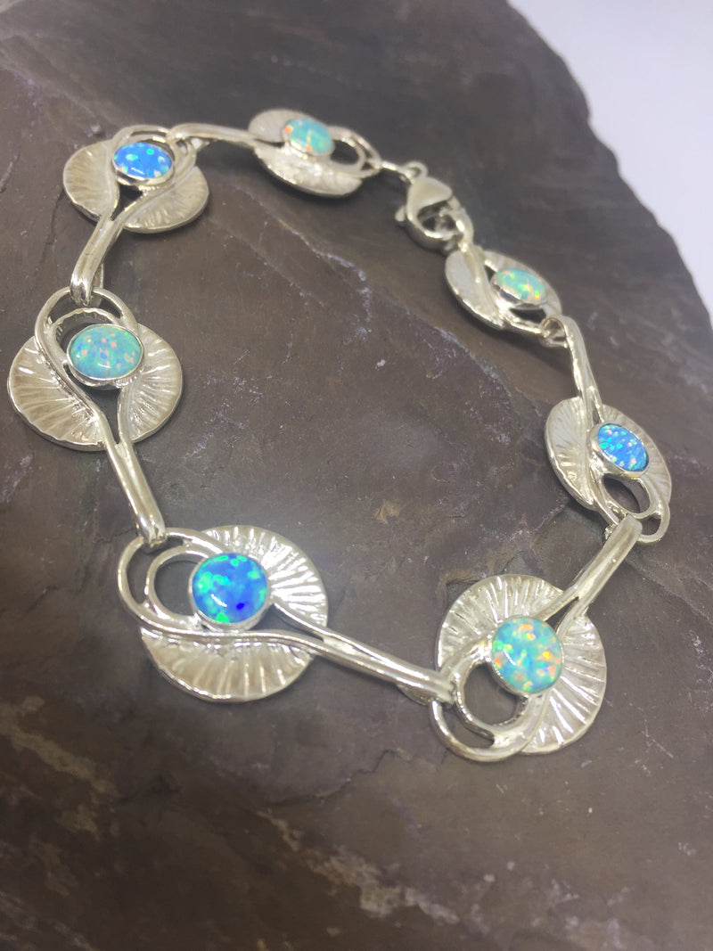 Silver Lily Pad Bracelet with Green & Blue Opals