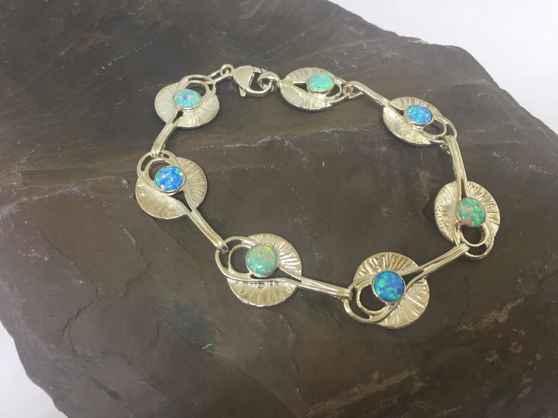 Silver Lily Pad Bracelet with Green & Blue Opals
