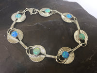 Silver Lily Pad Bracelet with Green & Blue Opals by David Weinberger (Lavan Jewellery) 
