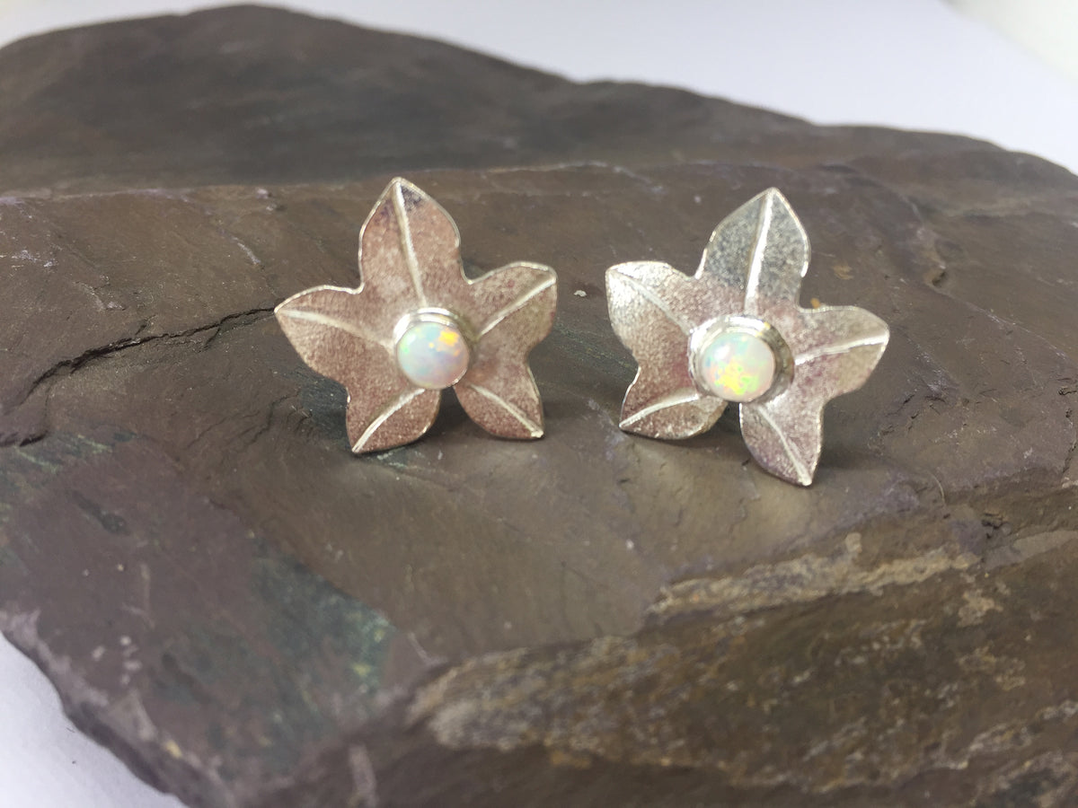 Ivy Leaf Stud Earrings with Opals