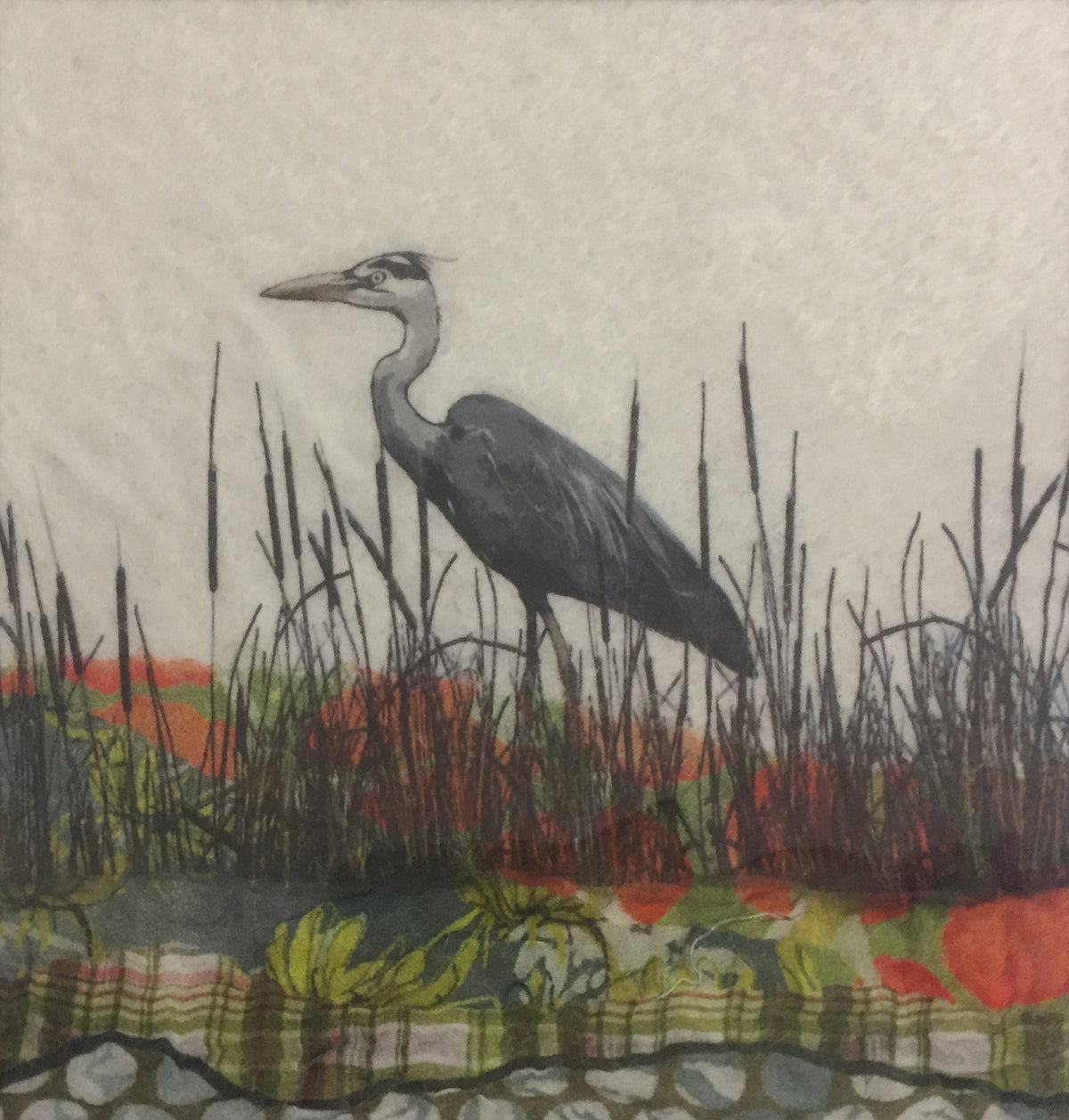 Heron - textile art by Lindsey Tyson