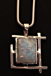 Art Deco Pendant in Sterling Silver with Moonstone by Madeleine Blaine