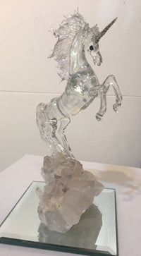 Unicorn on Quartz - Glass Sculpture by Sandra Young
