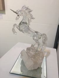 Unicorn on quartz - glass sculpture by Sandra Young