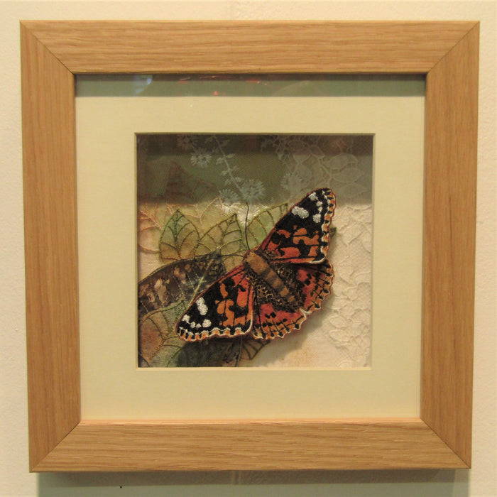 Framed Textile Painted Lady Butterfly by Vikki Lafford Garside