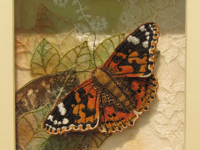 Framed Textile Painted Lady Butterfly by Vikki Lafford Garside