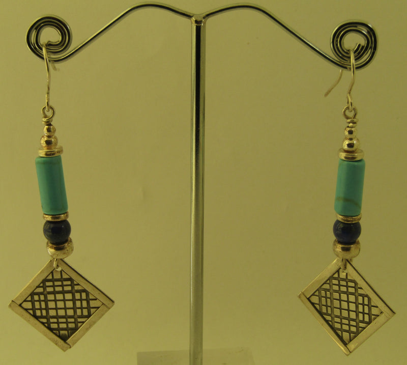 Turquoise and Lapis Silver Earrings by Anne Farag