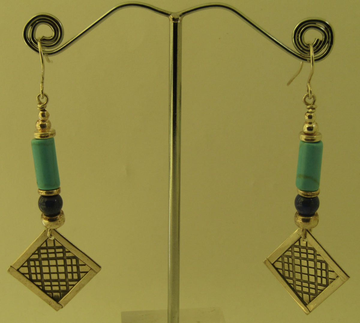 Turquoise and Lapis Silver Earrings by Anne Farag