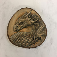 Dragon Drawing on Hazel Wood Slice #4 by Steve Samsara