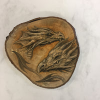 Dragon Drawing on Hazel Wood Slice #5 by Steve Samsara