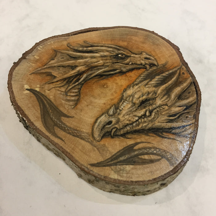 Dragon Drawing on Hazel Wood Slice #5