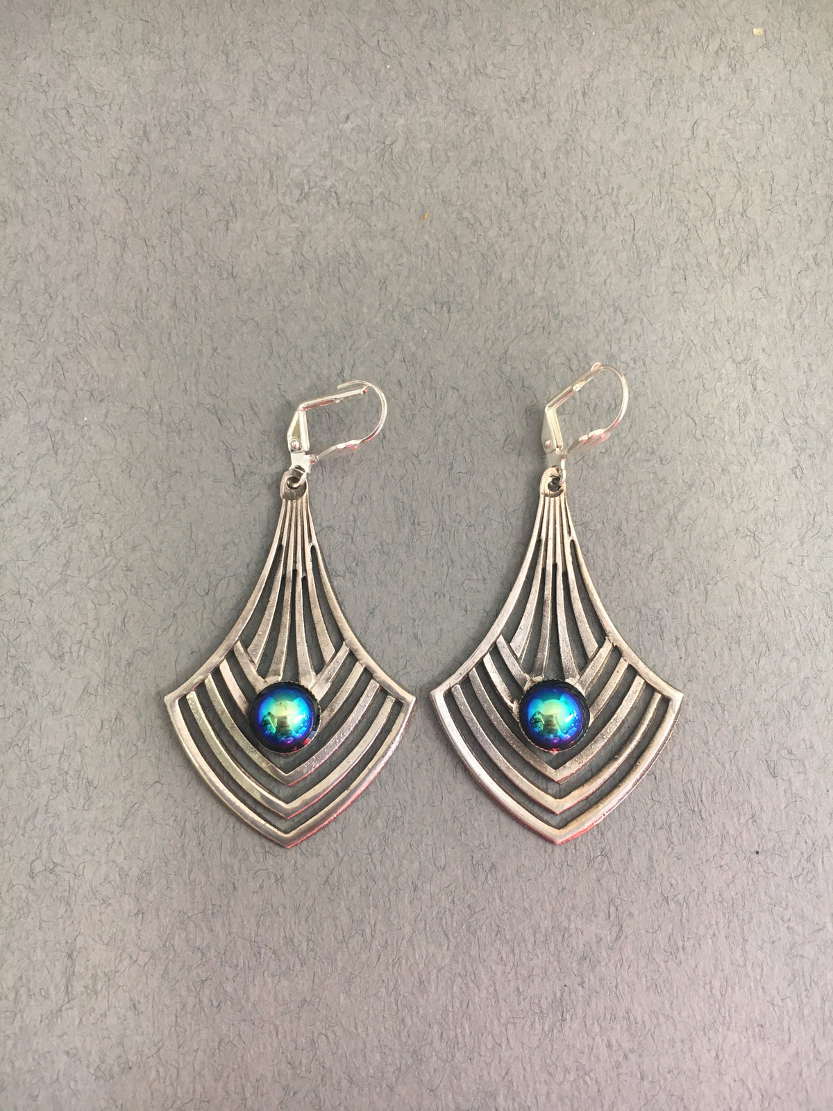 Art Deco Earrings with Iridescent Detailing by Jess Lelong