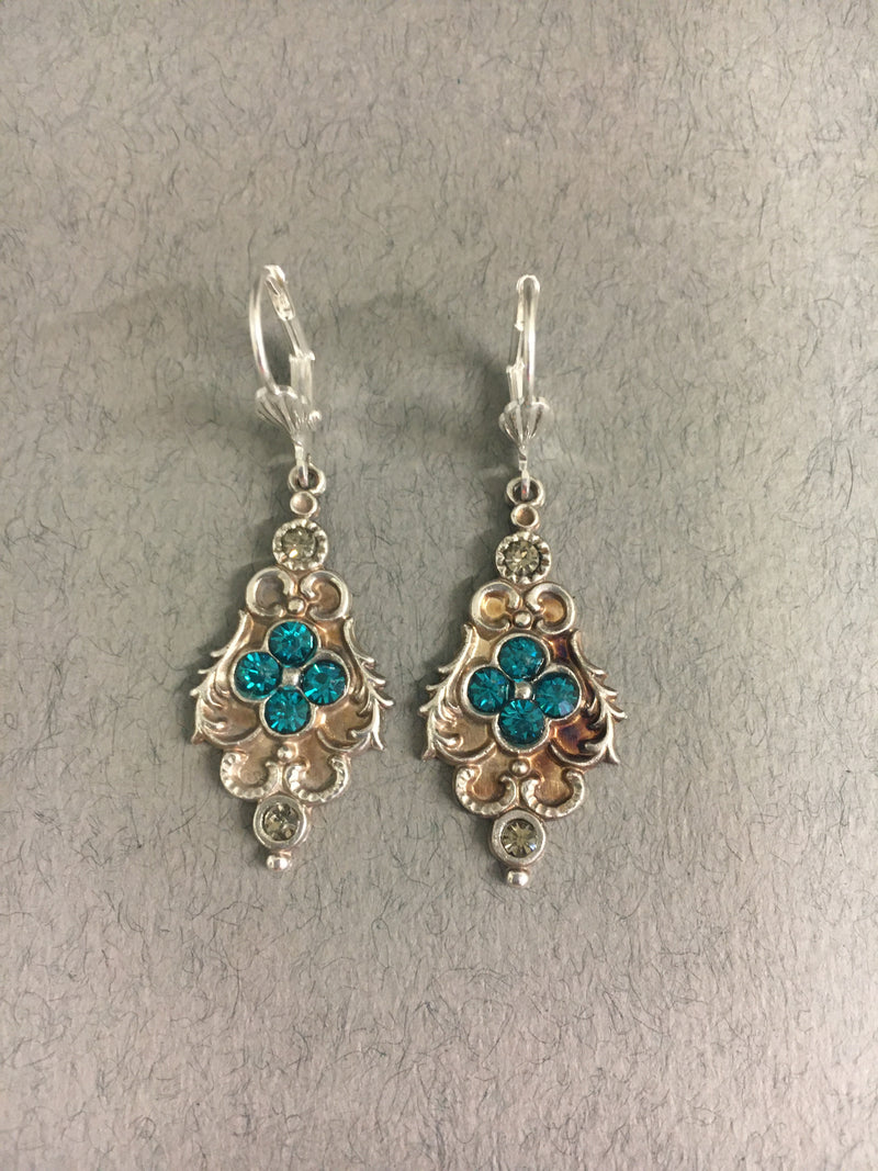 Teal Diamante Earrings by Jess Lelong