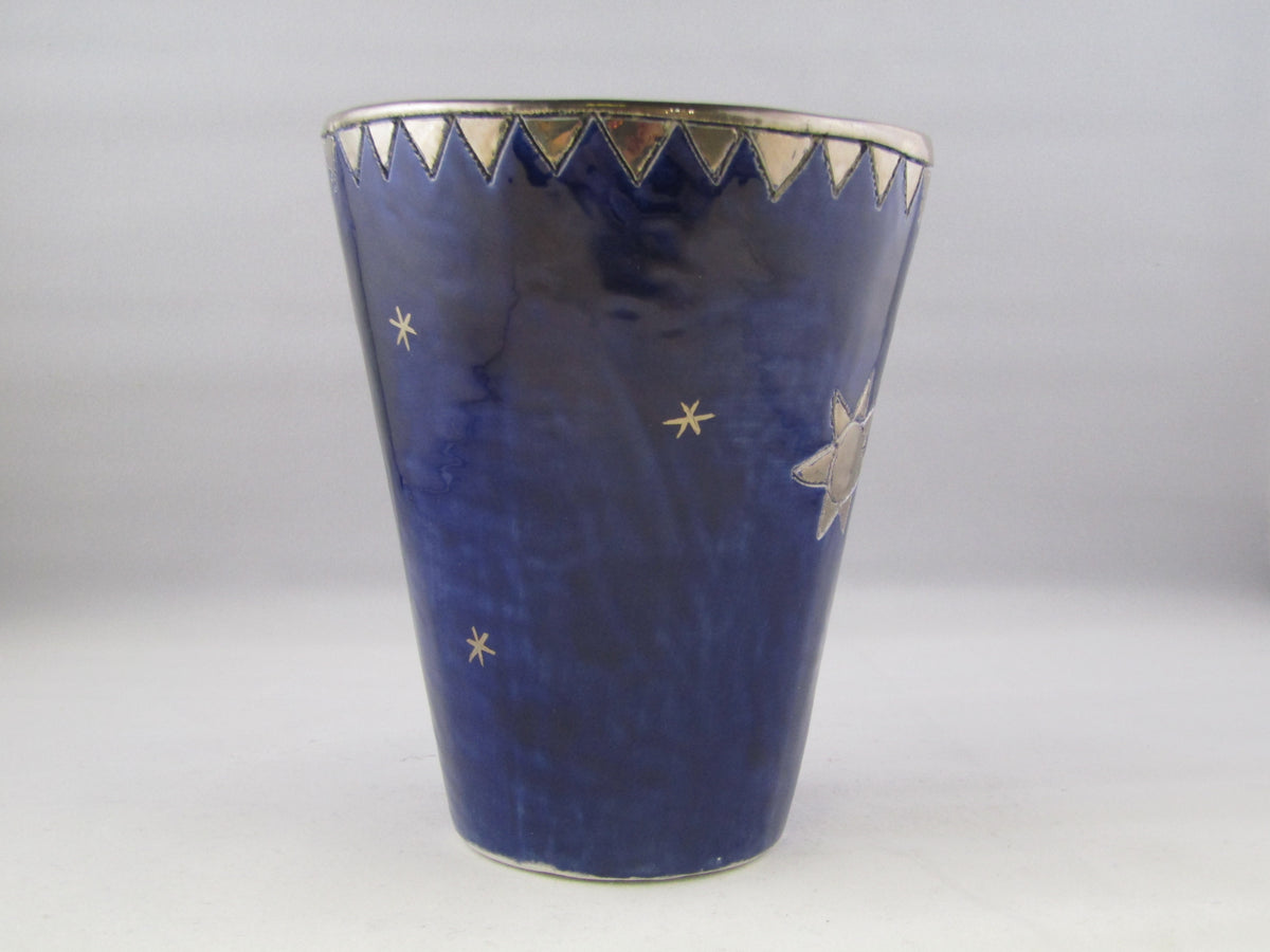 Large Dark Blue Beaker with Platinum Detailing by Sophie Smith