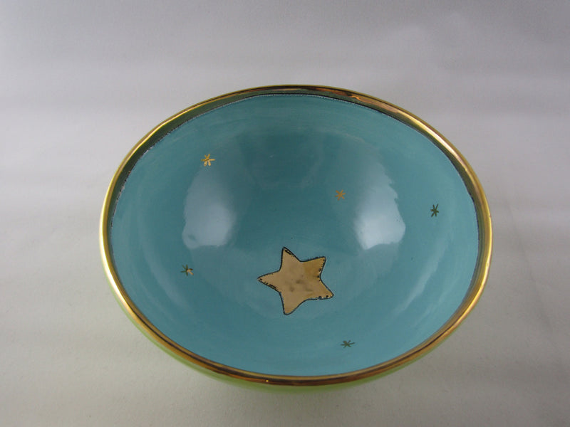 Small Green and Blue Bowl with Platinum Detail by Sophie Smith