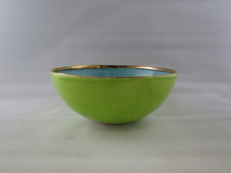Small Green and Blue Bowl with Platinum Detail by Sophie Smith