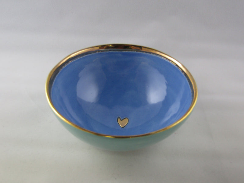 Small Turquoise and Light Blue Bowl with Gold Detailing