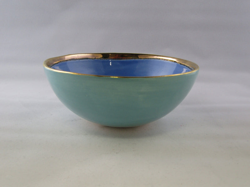 Small Turquoise and Light Blue Bowl with Gold Detailing