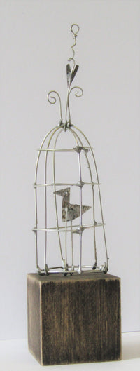 Small Birdcage on Block by Sarah Jane Brown