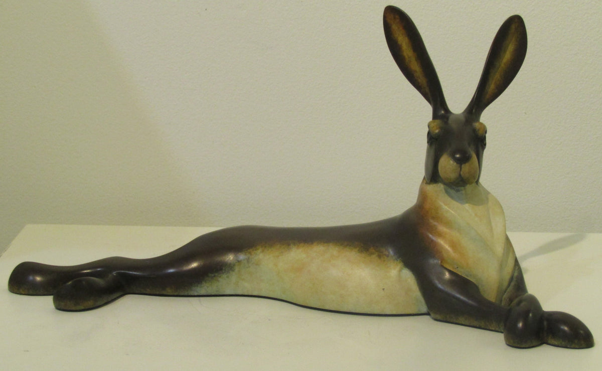 Hare Lying Bronze Sculpture by David Meredith