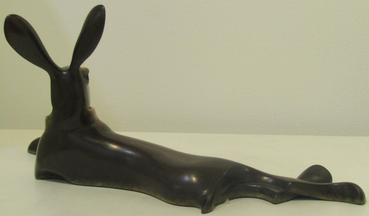 Hare Lying Bronze Sculpture by David Meredith