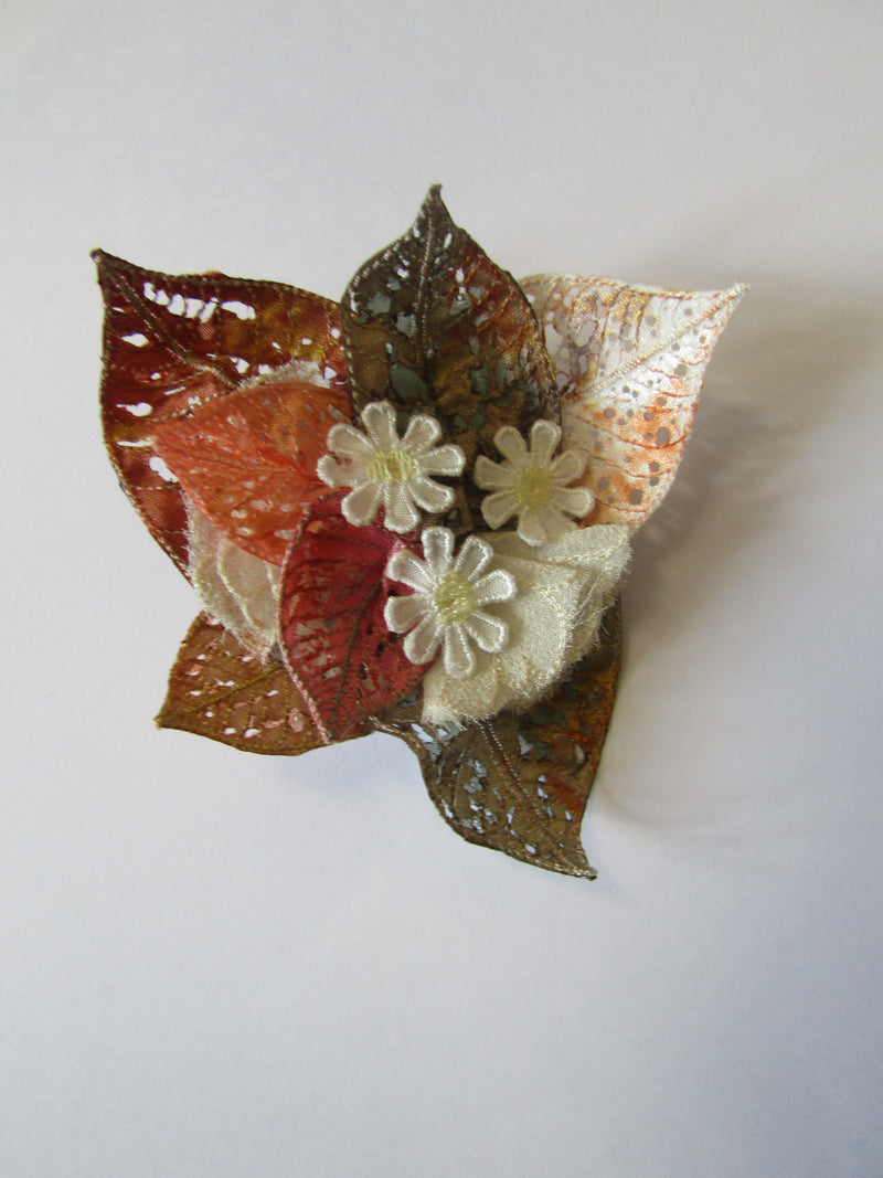 Boxed Cluster Leaf Brooch with Daisies by Vikki Lafford Garside