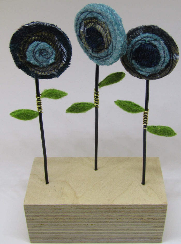 Blue Tartan Three Poppies by Catherine Bell