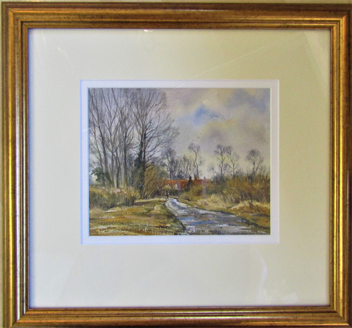 lane at hulcott original watercolour by edward stamp