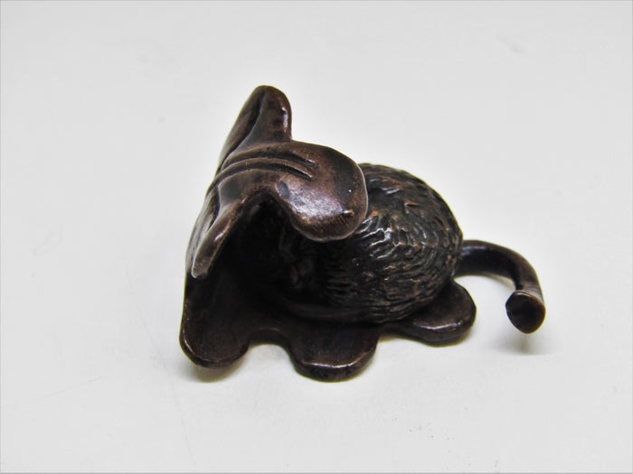 Bronze Miniature Sleeping Mouse in Oak Leaf