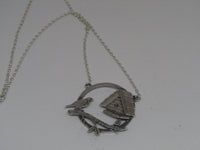 Sparrow, branch, bird house scene necklace by Katie Stone