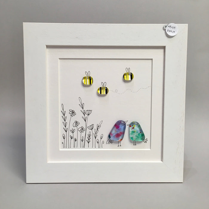 Birds and Bees - Fused Glass and Illustration