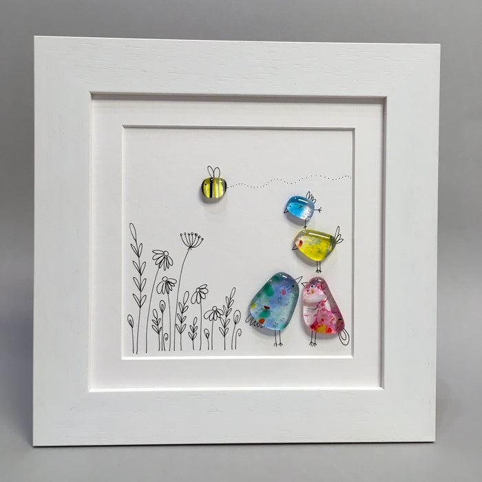 Birds and Bees - Fused Glass and Illustration