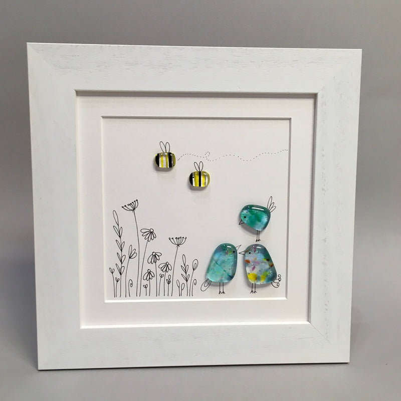 Birds and Bees - Fused Glass and Illustration
