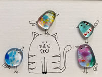 Cat Bird - Fused Glass and Illustration