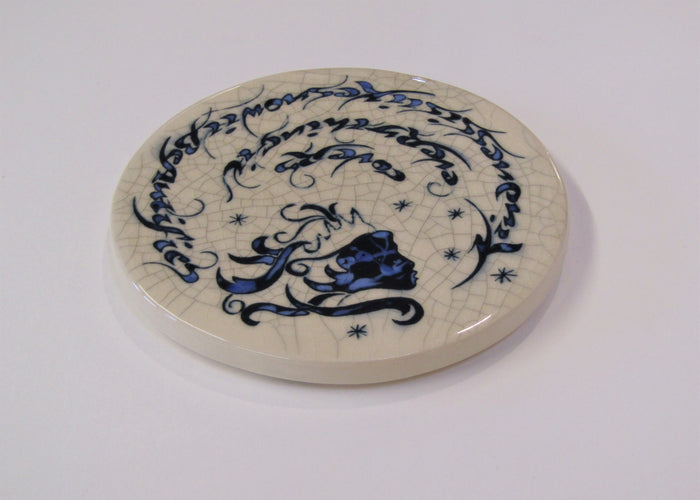 Snow Queen Design Round Ceramic Tile, Trivet "Kindness is Like Snow. It Beautifies Everything it Covers" by Mel Chambers"