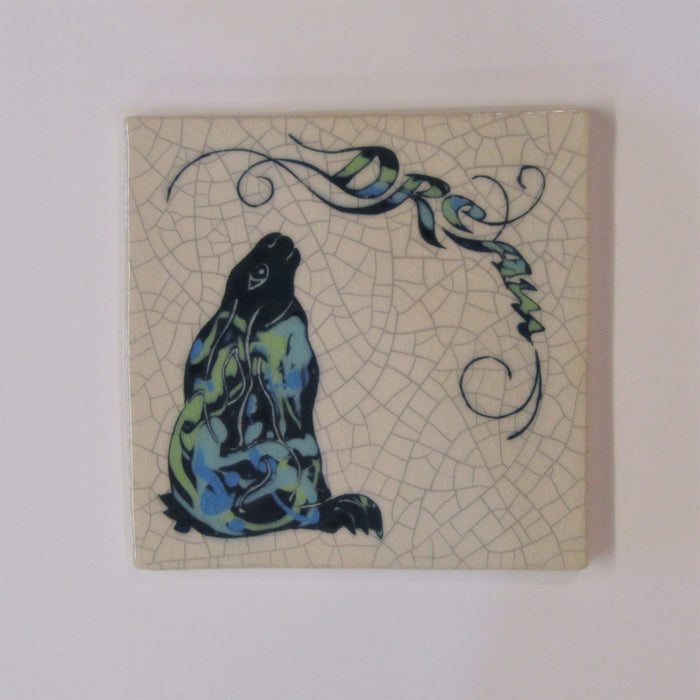 Hare Design Square Ceramic Tile, Trivet "Dream" by Mel Chambers