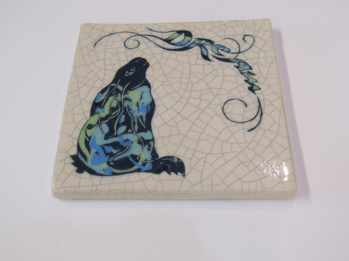 Hare Design Square Ceramic Tile, Trivet "Dream" by Mel Chambers