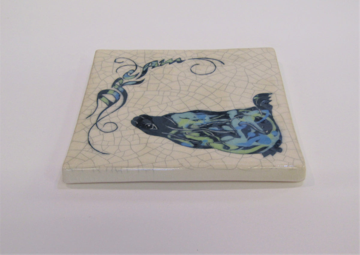 Hare Design Square Ceramic Tile, Trivet "Dream" by Mel Chambers