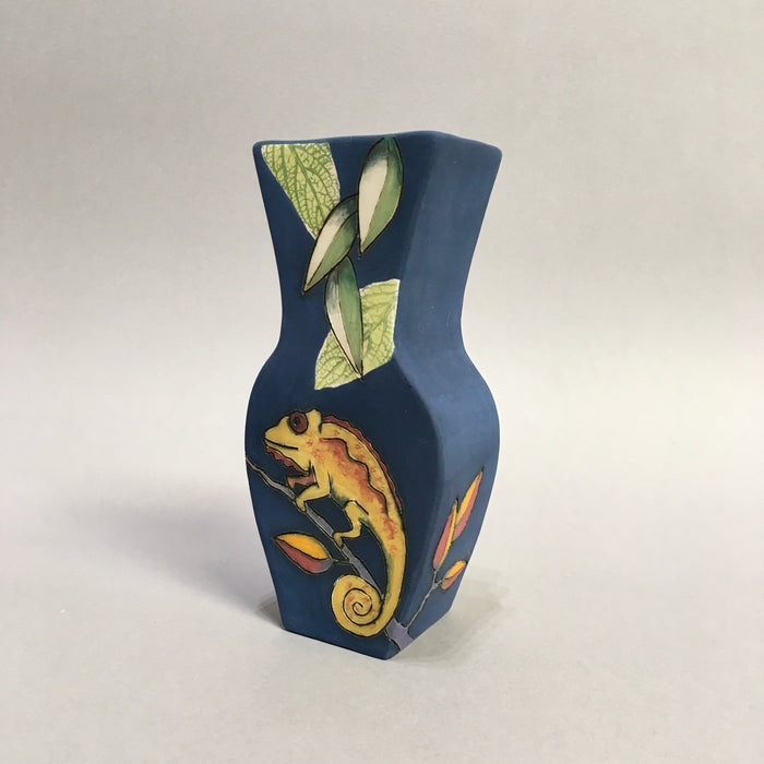 Small Blue Chameleon Vase by Jeanne Jackson