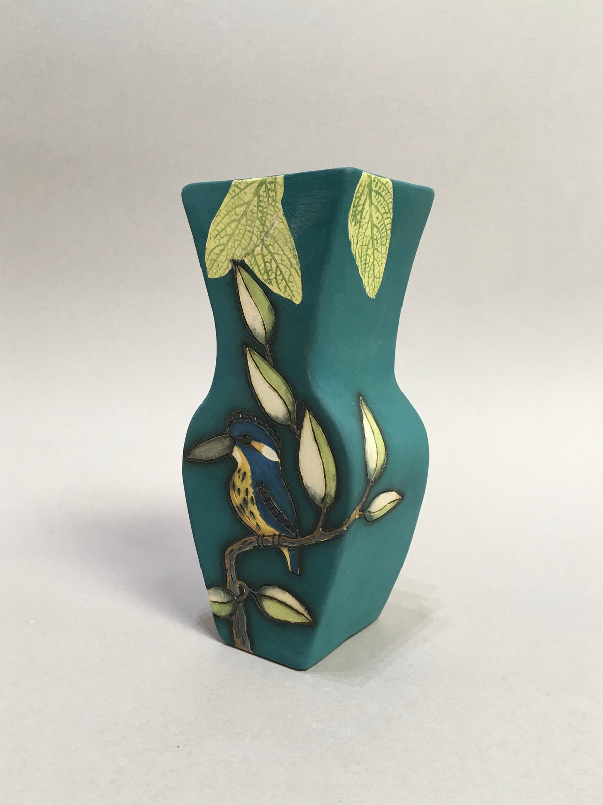 Small Teal Heron Vase by Jeanne Jackson